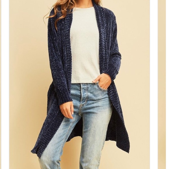 LAST Royal Blue Long super soft chenille cardigan - Picture 6 of 8